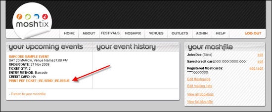 How to re-issue a Moshtix 2D Barcode ticket - step 3