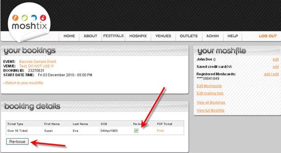How to re-issue a Moshtix 2D Barcode ticket - step 4