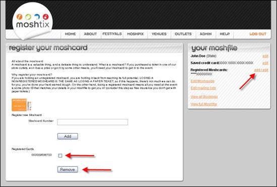 Registering your Moshcard